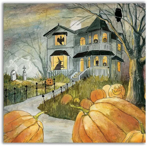 Vista 9 de Renditions Gallery Haunted House - Lienzo decorativo para pared de Halloween, 16 x 16 pulgadas