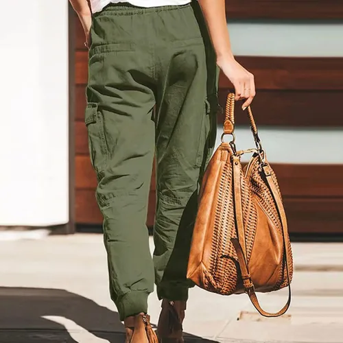 Vista 4 de SobeiKre Pantalones cargo de gran tamaño para mujer, pantalones deportivos holgados de cintura baja con cordones, pantalones de entrenamiento