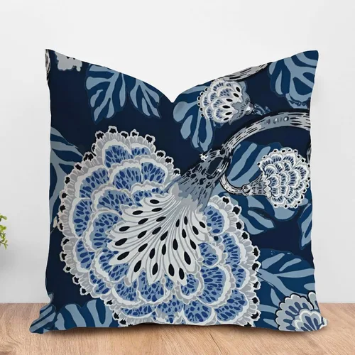 Vista 90 de ArogGeld Funda de cojín con flores verdes y blancas con flores grises y negras y hojas verdes en estilo chinoiserie, funda de almohada cuadrada