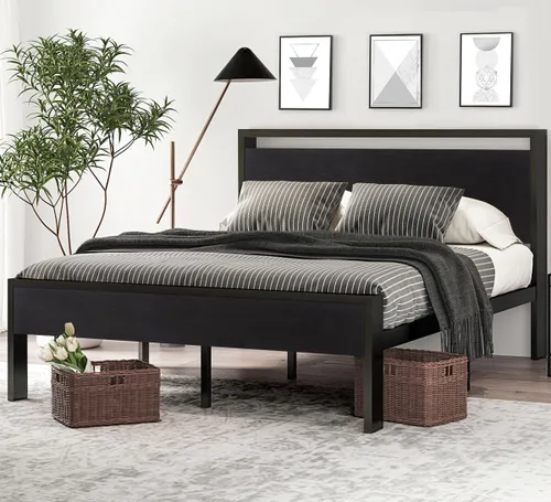 Vista 17 de SHA CERLIN Base de cama de plataforma metálica de tamaño individual de 14 pulgadas con cabecera y estribo de madera, base de colchón, no necesita