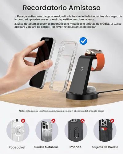 Vista 6 de Anlmz 3 in 1 Charging Station for iPhone, Wireless Charger for iPhone 17 16e 16 15 14 13 12 11 X Pro Max & Apple Watch - Wireless Charging Station