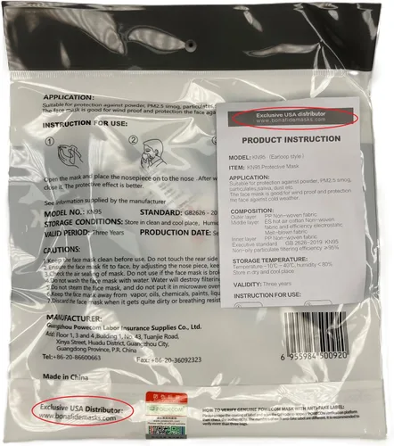 Vista 4 de POWECOM Mascarillas respiradoras KN95 (paquete de 10) Negro Estilo de cinta elástica para las orejas