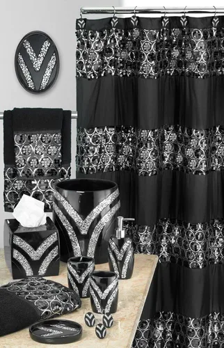 Vista 5 de Zahari Home Dispensador de jabón/loción Sinatra Diseño único de mosaico de vidrio brillante, negro