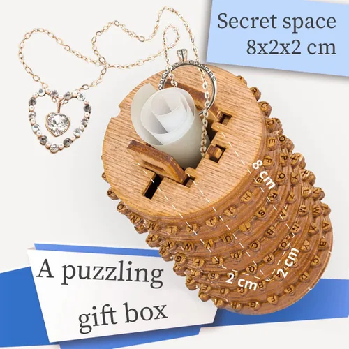 Vista 2 de iDventure Kryptos - Caja de rompecabezas 3D con código secreto - Caja de dinero Cryptex - Caja de tesoro de madera pequeña de regalo para adultos
