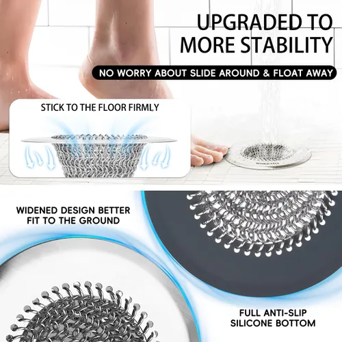 Vista 6 de Atrapapelos para Desagüe de Bañera, Wokdada Atrapapelos de Drenaje Rápido para Ducha, Protector de Desagüe Reversible de Acero Inoxidable 304