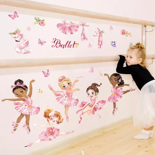 Vista 4 de Wondever - Calcomanías de pared para niña de ballerina, color rosa bailarina, calcomanías de pared
