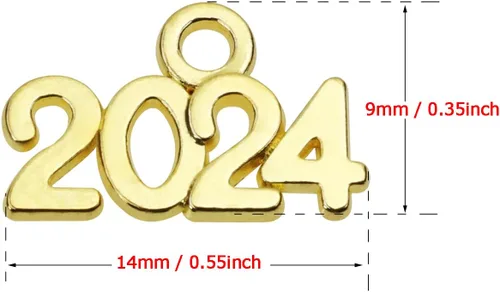 Vista 2 de Tupalizy 100 cuentas de aleación para el año 2024 para graduación, collar con borla, colgante, pulsera, aretes, llavero, joyería, hallazgos