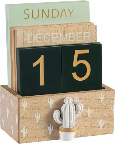 Vista 12 de Calendario perpetuo con bloques de madera, calendario para el hogar, día de San Valentín, regalo, decoración de oficina, escritorio, fecha, semana
