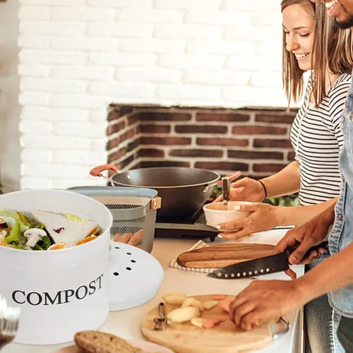 Vista 6 de AVLA Contenedor de compostaje para encimera de cocina, cubo de compostador de 1 galón, cubo de compostaje de residuos de alimentos, contenedor