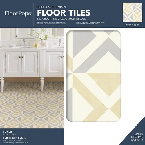 Vista 2 de FloorPops Isosceles - Azulejos para despegar y pegar, blancos y blanquecinos