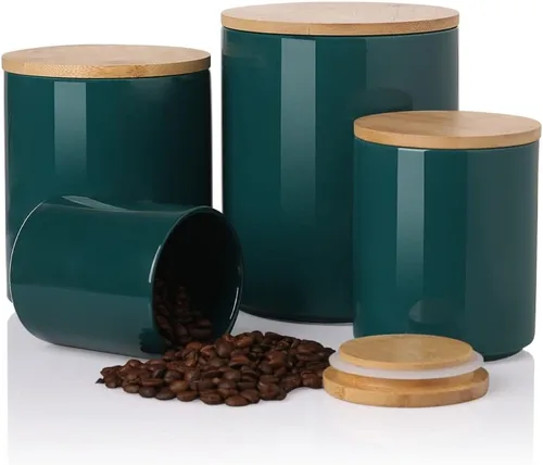 Vista 17 de Botes de Cocina Sweejar Tarro de Cerámica para Almacenamiento de Alimentos, Contenedores Apilables con Tapa de Madera de Sellado Hermético
