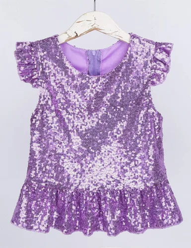 Vista 3 de TiaoBug Camisetas de fiesta para niñas, disfraz de sirena, con volantes, adornado con lentejuelas, chaleco brillante para Halloween, carnaval