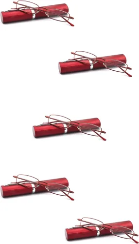 Vista 6 de Paquete de 5 lentes de lectura delgados de metal con estuche de tubo para hombres y mujeres, multicolor