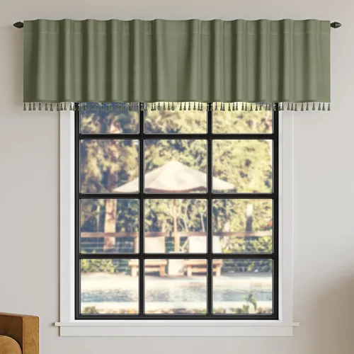 Vista 13 de Sun Zero Greyson - Valance de cortina con pestaña trasera de seda de dupioni de imitación con borlas de cuentas y aislamiento térmico total opaco