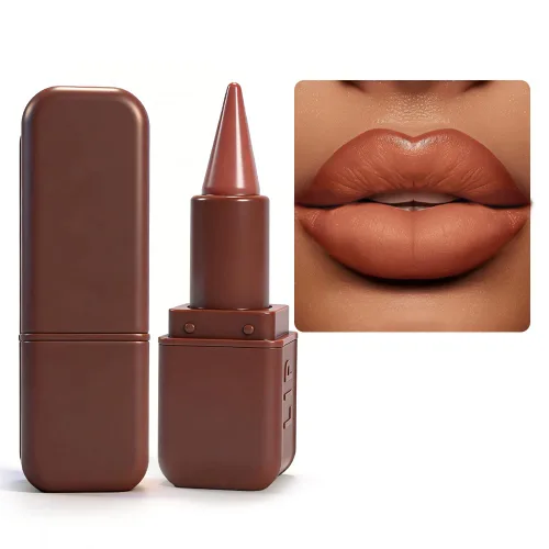 Vista 107 de BAISEN DIARY 2 en 1 doble punta mate delineador de labios y brillo de labios, lápiz combinado de labios marrón nude degradado, delineador de labios