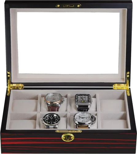 Vista 2 de TIMELYBUYS 8 piezas (6 + 2) XL extra grande de madera de ébano y caja organizadora de almacenamiento con parte superior de cristal