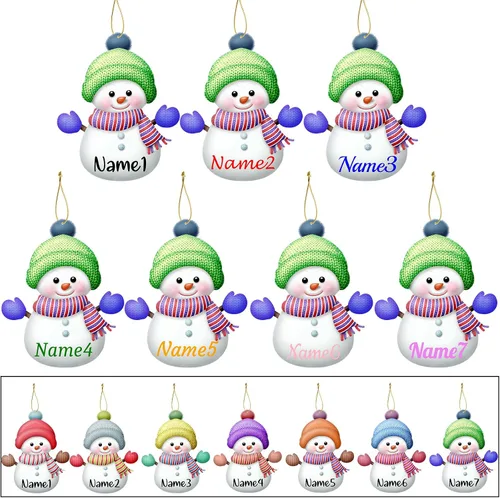 Vista 14 de 7 adornos de Navidad personalizados de muñeco de nieve con nombre, adornos familiares personalizados para árbol de Navidad, decoración colgante