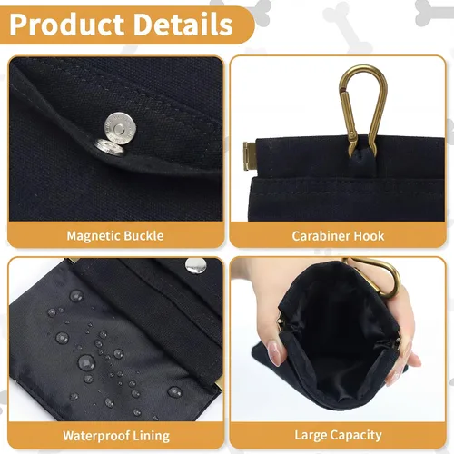 Vista 3 de Bolsa de Golosinas para Perros, Bolsa de Entrenamiento para Perros Manos Libres con Mosquetón y Hebilla Magnética, Bolsa de Paseo para Perros