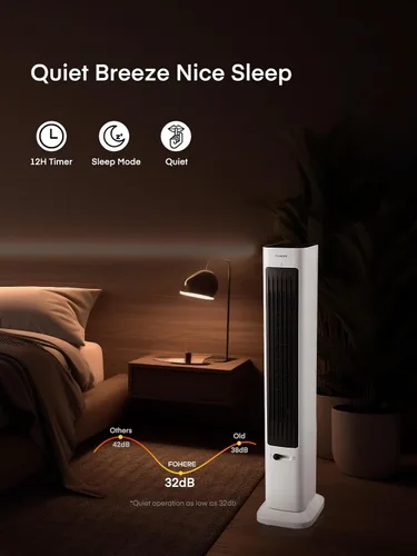 Vista 6 de FOHERE Ventilador de torre oscilante y calentador de espacio en uno para uso en interiores, ventilador de alta velocidad y calentador de seguridad