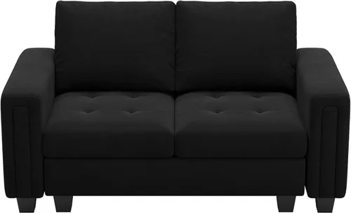 Vista 7 de Belffin Sofá modular de terciopelo de 2 plazas, sofá de dos plazas, asientos de amor para espacio pequeño, color negro