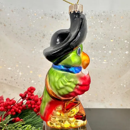 Vista 4 de Christmas By Krebs Adornos coleccionables de vidrio soplado para árbol (loro pirata de 4 3/4 pulgadas)