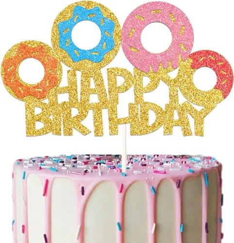 Vista 5 de Suministros de fiesta de cumpleaños de donas, decoraciones de pastel de donas para decoración de suministros de fiesta de donas (5)