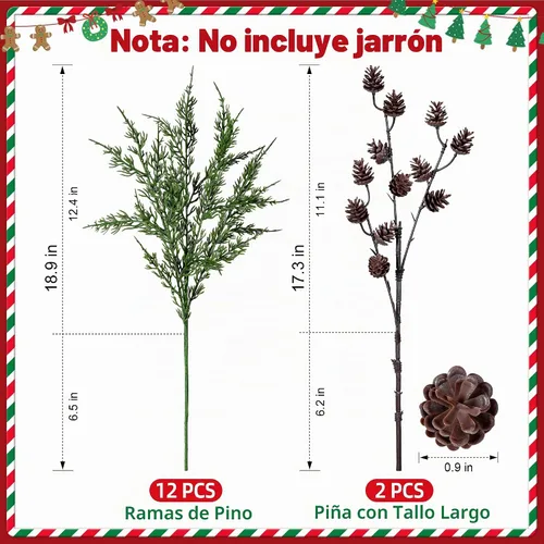 Vista 5 de Tallos de cedro artificiales Ivydale, ramas de pino Norfolk artificiales para decoración de Navidad, 12 tallos de pino falsos con 2 ramas de conos