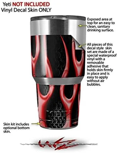 Vista 2 de Vinilo Wrap para Yeti Rambler vaso – 30 oz metal Llamas Rojo Por wraptorskinz