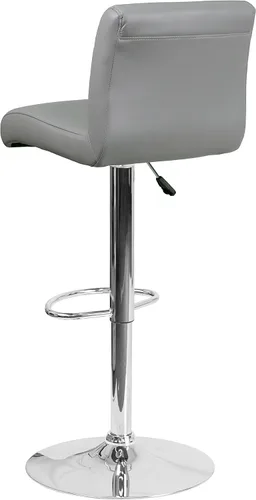 Vista 5 de Flash Furniture Taburete de bar de altura ajustable de vinilo gris contemporáneo con asiento enrollado y base cromada