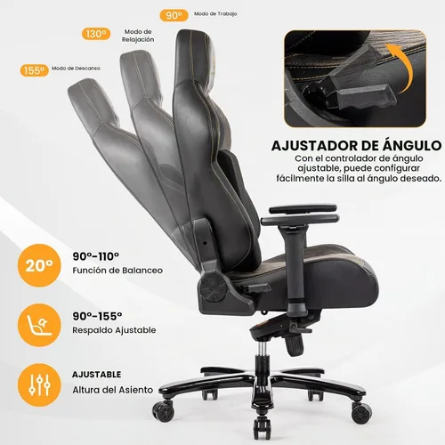Vista 8 de Silla de juegos grande y alta de 440 libras con base de metal, espuma viscoelástica, lumbar 4D, reposabrazos ajustable, silla de computadora
