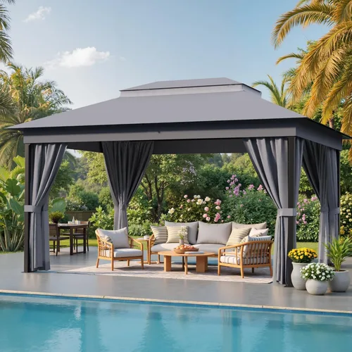 Vista 7 de Devoko Outdoor 8'x8' Gazebo, Small Soft Top Metal Frame Gazebo