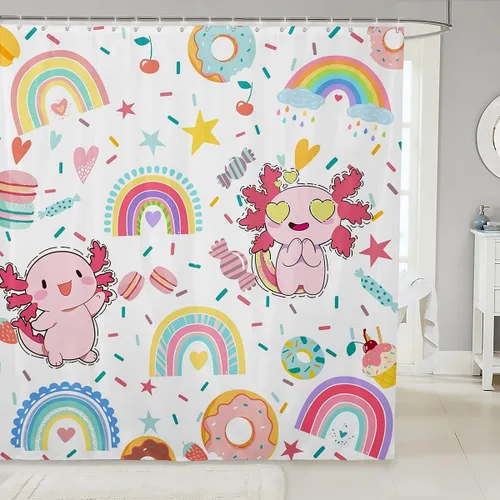 Vista 25 de Cortina de ducha de sirena, decoración de baño con escala de acuarela, habitación para niños y niñas, mujeres, caricaturas, delfín, pulpo