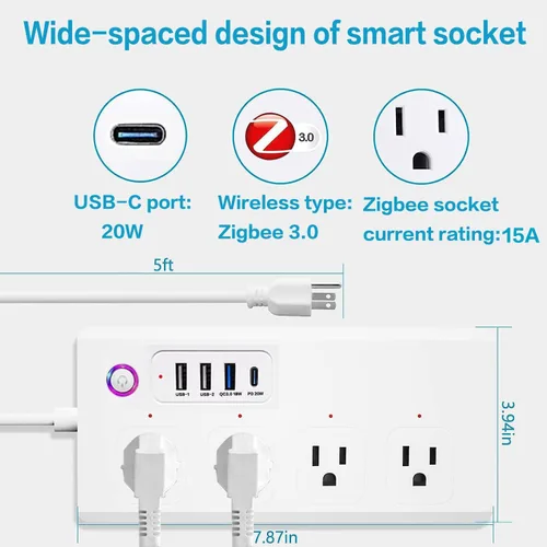 Vista 4 de UseeLink Regleta de alimentación inteligente, USB-C PD 20W, enchufe inteligente, protector de sobretensiones con 4 salidas de CA y 4 puertos USB