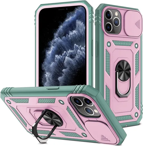 Vista 18 de Funda para iPhone 11, soporte giratorio y cubierta deslizante Verde Rosa