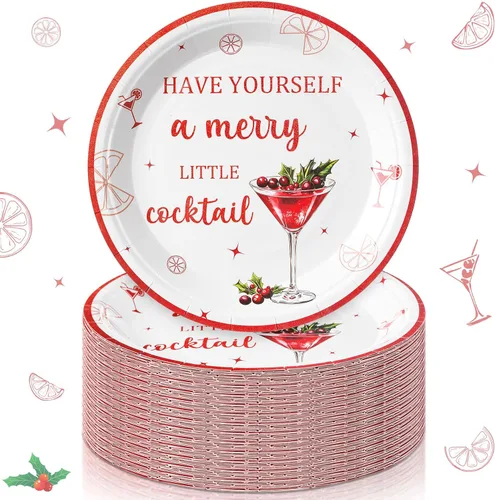 Vista 10 de Shellwei 100 platos de papel de Navidad de 7 pulgadas, platos de fiesta de Navidad a granel desechables para suministros de fiesta de Navidad