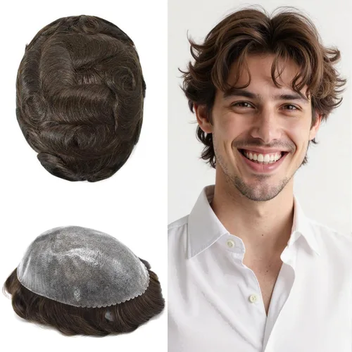 Vista 65 de Extensiones de pelo tipo tupé para hombre, sistema de reemplazo de cabello humano virgen 100% europeo, piel fina y duradera, inyección