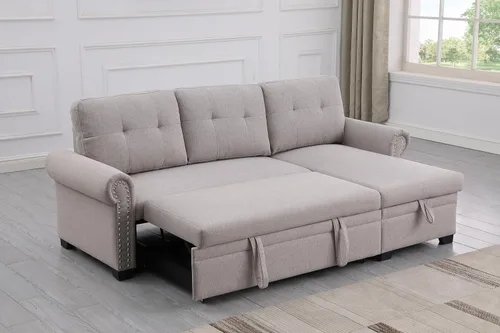 Vista 8 de Alexent Sofá cama convertible con cama extraíble, sofá cama de 3 plazas, sofá cama con diván de almacenamiento para apartamento, sala de estar