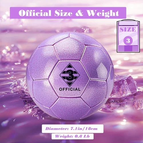 Vista 2 de Glitter Purple Soccer Ball Size 3 with Pump & Needle/Mesh Bag, Sofu PU Soccer Ball Kit for Indoor Outdoor Practicing Training Playing Gift Teens