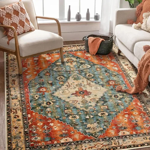 Vista 435 de SERISSA - Tapetes florales vintage, antideslizante, lavable, pequeño, ultrasuave, bohemio, de pelo bajo, para entrada, interiores, habitación