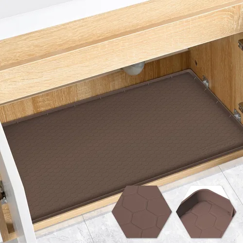 Vista 19 de Tapete impermeable para debajo del fregadero de 22 x 19 pulgadas, forro de silicona para gabinete, protector de goma para cocina y baño, mantiene