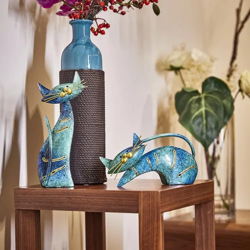 Vista 4 de Aayla Estatuas de gato – Juego de 3 pequeñas figuras azules de gatos acuáticos, adorable regalo para los amantes de los gatos, decoración