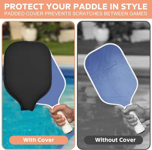Vista 2 de 2 Pcs Pickleball Paddle Covers, Universal Case Size - 8.6 x 12.2 inches Zippered Racket Sleeve, Durable Neoprene Paddle Cover, Paddle Storage Bag