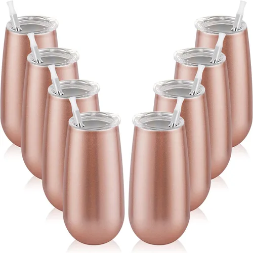 Vista 27 de Paquete de 2 vasos de champán sin tallo, vaso de flauta aislado de 6 onzas, vasos irrompibles de doble aislamiento para amigos, cumpleaños, Navidad