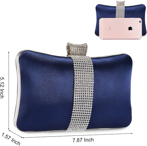 Vista 3 de DA BODAN Bolso de mano Jane de satén con diamantes de imitación para mujer para noche novia graduación fiesta bolso cruzado con cadena