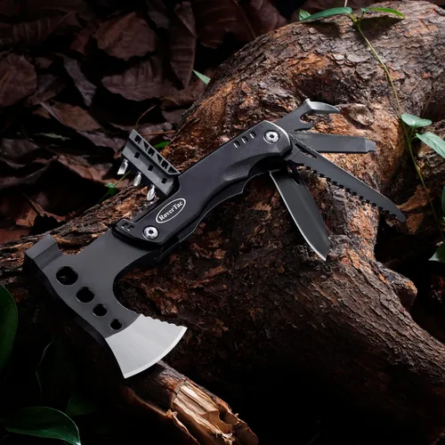 Vista 2 de RoverTac Multiherramienta de Camping con Hacha y Azada 11-en-1 Multiherramienta Equipo de Camping Herramienta de Supervivencia con Hacha Cuchillo