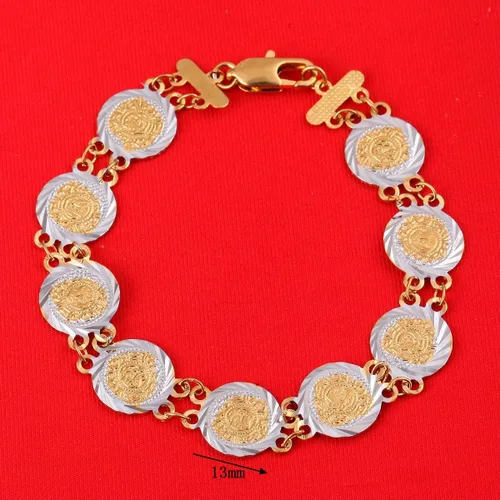 Vista 2 de Chapado en oro Belleza islámica musulmán árabe dinero monedas signo pulsera de mujer joyas Bangle