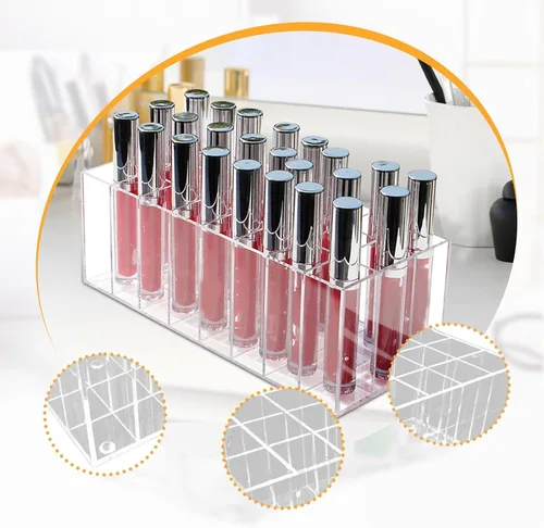 Vista 2 de 24 Slot Acrylic Lipstick Organizer Makeup Brush Holder Cosmetic Display Case for Drawer Dorm Bedroom Vanity