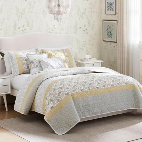 Vista 10 de Madison Park Juego de edredón 100% algodón con estampado floral, costuras de doble cara, para todas las estaciones, colcha ligera, ropa de cama Aqua