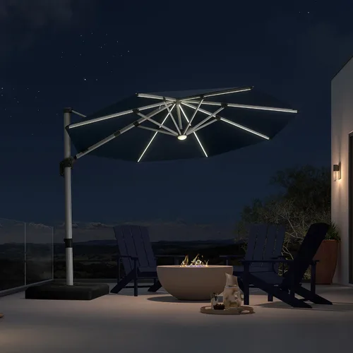 Vista 63 de PURPLE LEAF Sombrilla de patio de 9 x 12 pies con luces, sombrilla rectangular voladiza para exteriores, funciona con energía solar, LED