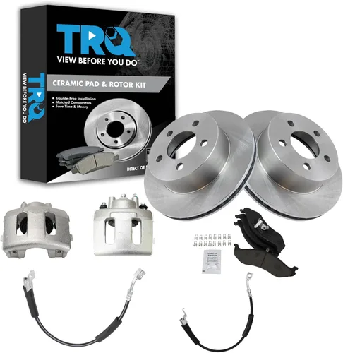 Vista 66 de TRQ Juego de pastillas de freno delanteras y rotores de cerámica, pinzas, mangueras, compatibles con Honda Odyssey 2005-2010